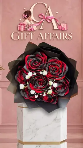 Red & Black Ribbon Bloom Bouquet